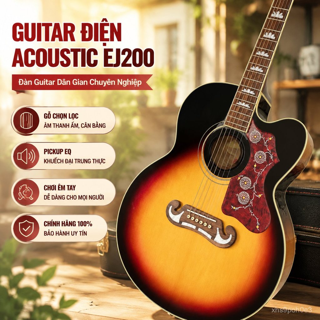 Guitar acoustic Epiphone EJ200 42 inch điện, đàn folk cao cấp chính hãng