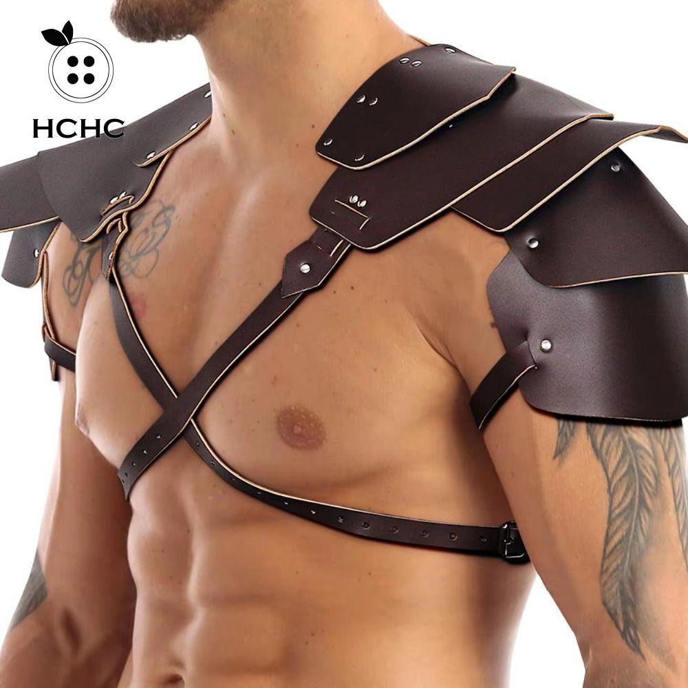 HCHC Dây Da, Áo Da PU Màu Đen Áo Giáp Đeo Vai Gothic, Mát Đôi Vai Bảo Vệ LARP Thời Trung Cổ Viking V