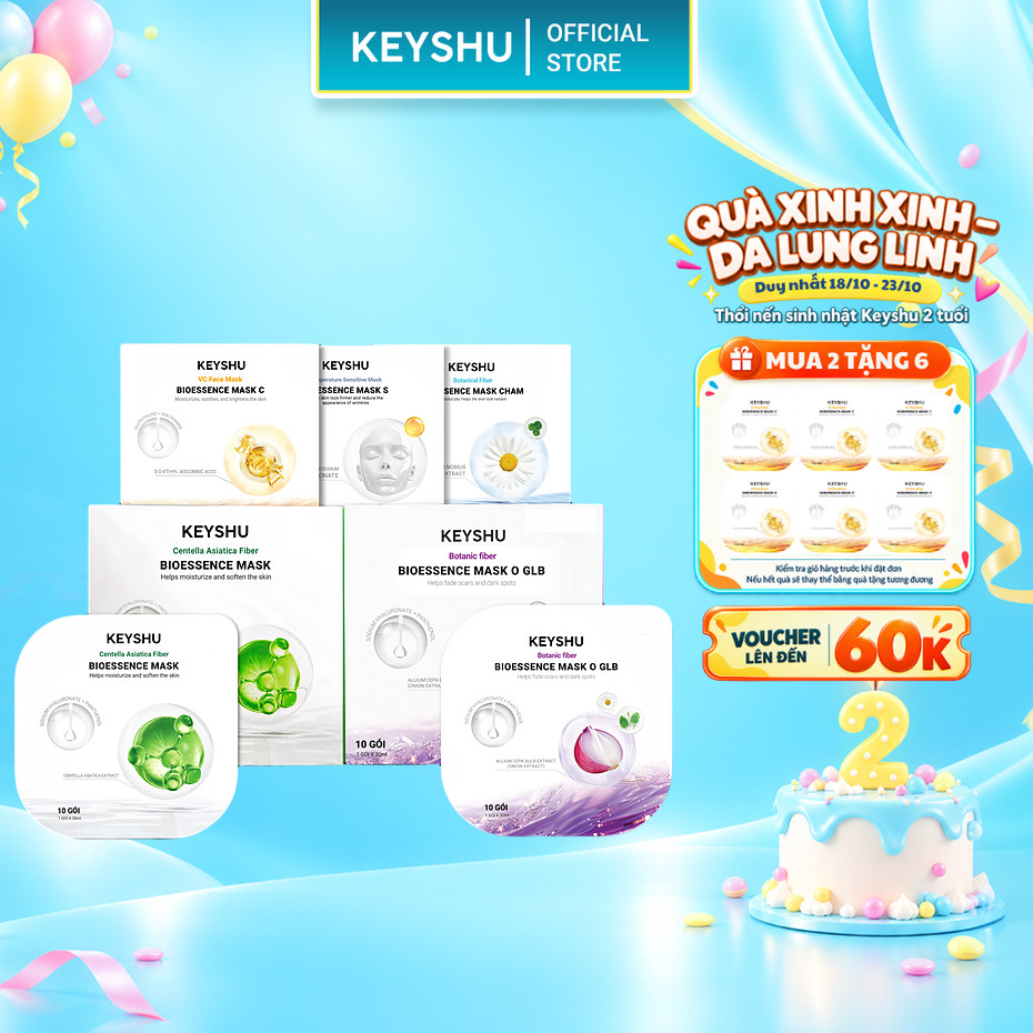 [MUA 2 HỘP TẶNG 6 MIẾNG] Combo 2 Hộp Mặt Nạ KEYSHU Dưỡng Ẩm, Làm Sáng Da, Hỗ Trợ Ngăn Ngừa Lão Hóa