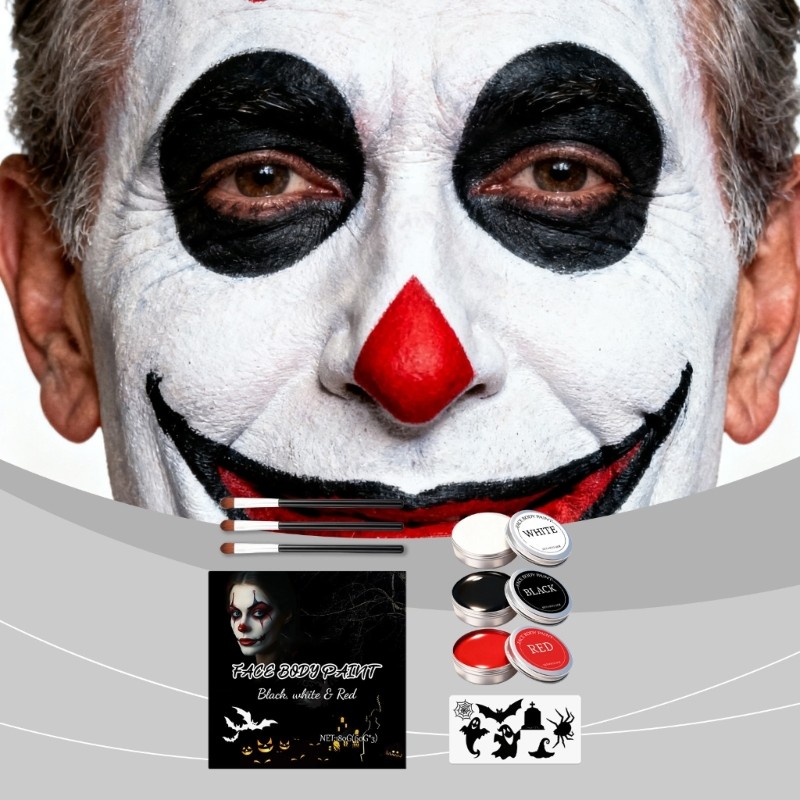 Exhila Black + White + Red Face Paint Set với Brush Face Paint Kit cho chú hề