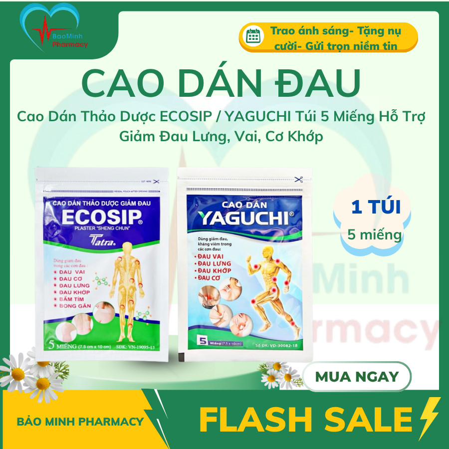 Cao Dán Thảo Dược ECOSIP / YAGUCHI Túi 5 Miếng Hỗ Trợ Giảm Đau Lưng, Vai, Cơ Khớp