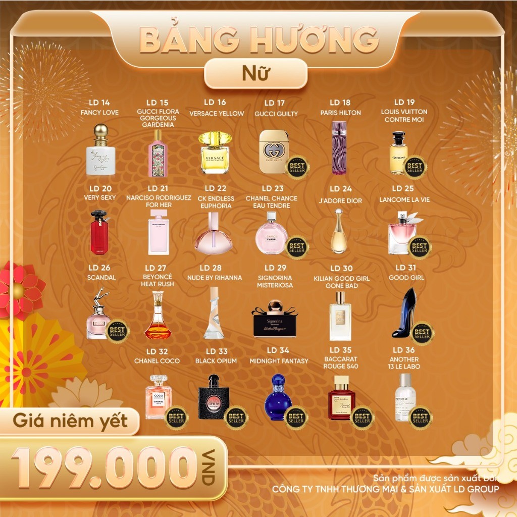Nước hoa Nữ LD.PERFUME.Oil 12ml - 23 Tinh Dầu Nước Hoa Thơm Lâu, Sang Trọng, Unisex, Fullbox Bản Mới