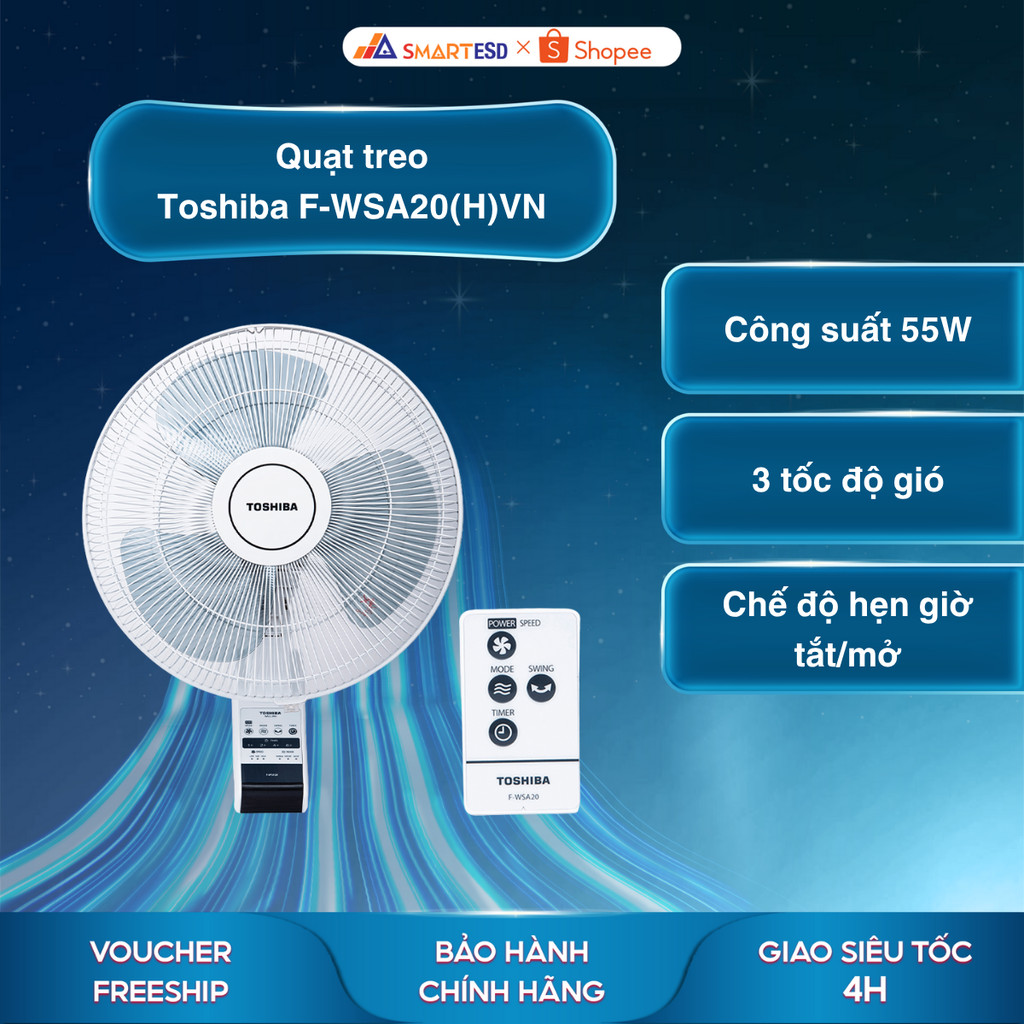 Quạt treo Toshiba F-WSA20(H)VN - Công suất 55W - Bảo hành chính hãng 12 tháng [Hỏa tốc Hcm] (LISTING+ABS50)