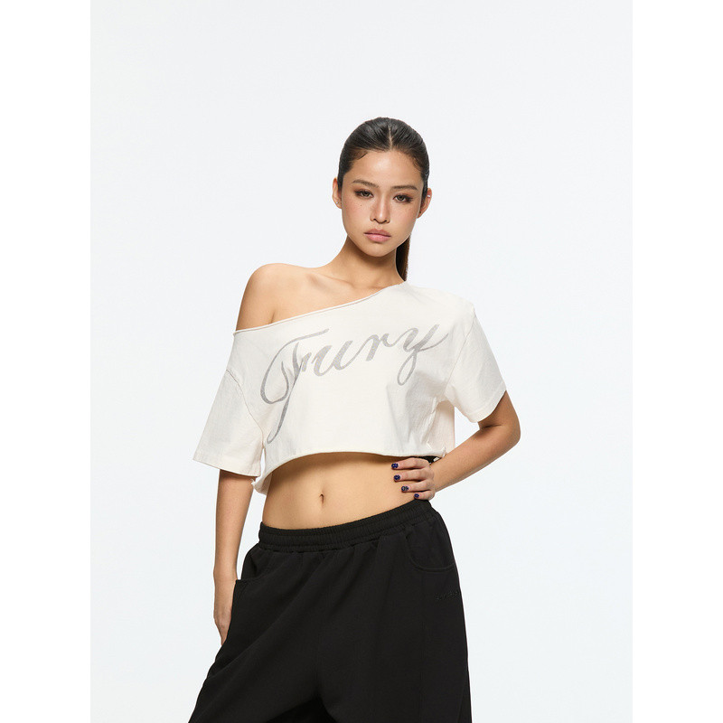Seasidestar Street Dance Jazz Dance Off-the-Shoulder Áo Top American Retro xiên Vai Rời Ngắn @