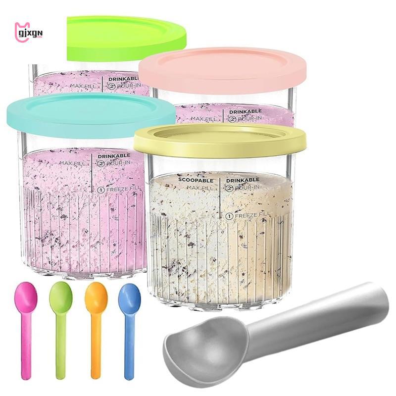 -Miễn phí 24oz Pint thay thế (4 gói) cho dòng CREAMi Deluxe NC500 / NC501, Hộp đựng có nắp đậy, Máy 