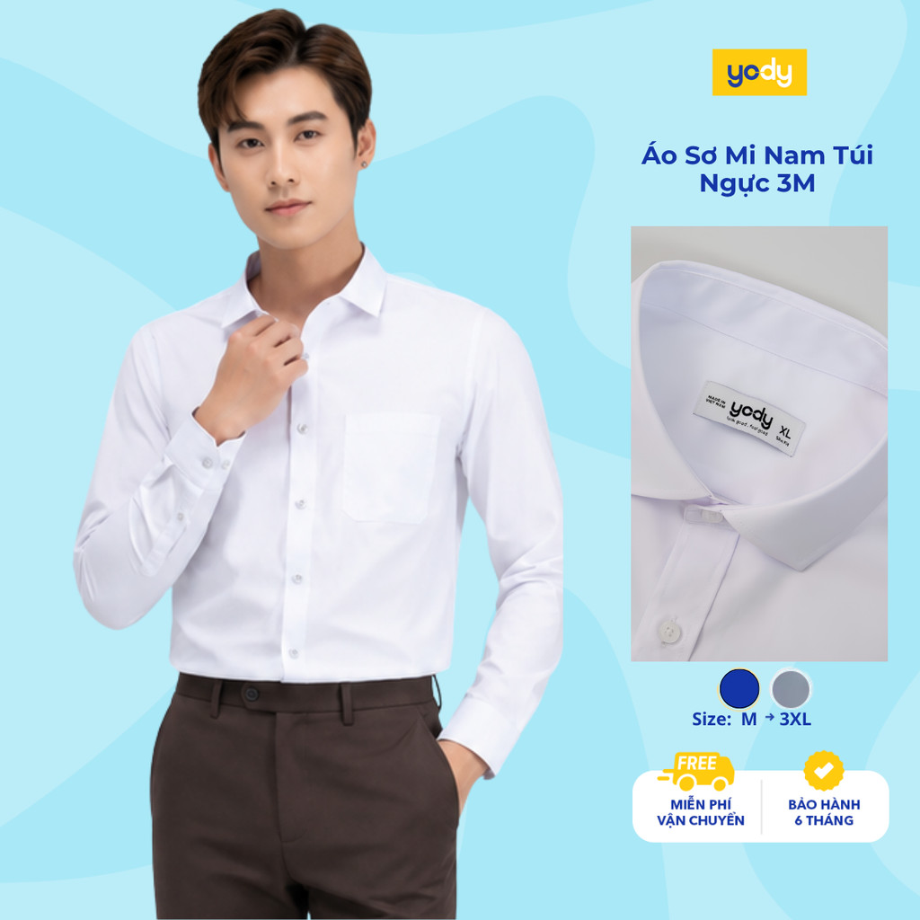 Áo sơ mi nam YODY dài tay có túi ngực, chất lụa nến chống nhăn thông thoáng TRA - MOSH25A105