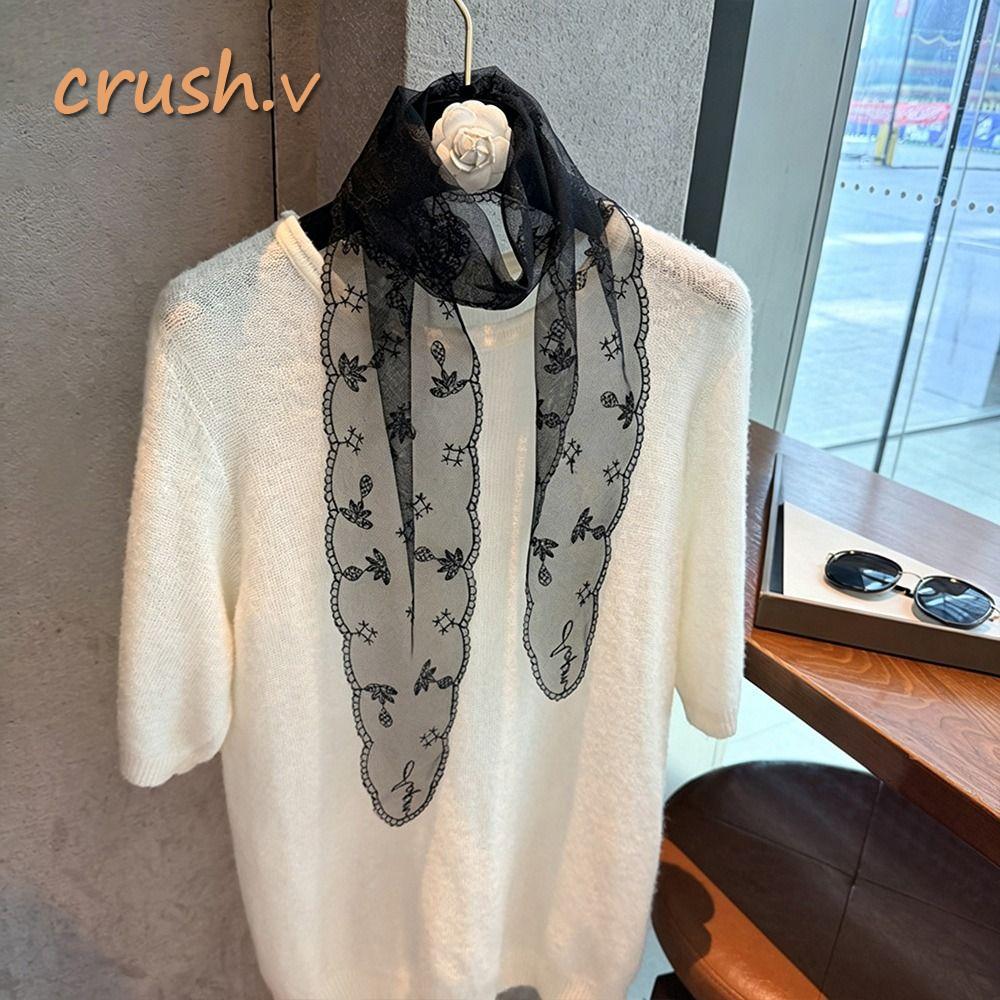 [CRUSH] Khăn quàng cổ dài, Khăn ren hoa Y2k hẹp, Băng đô màu trơn thời trang dành cho nữ