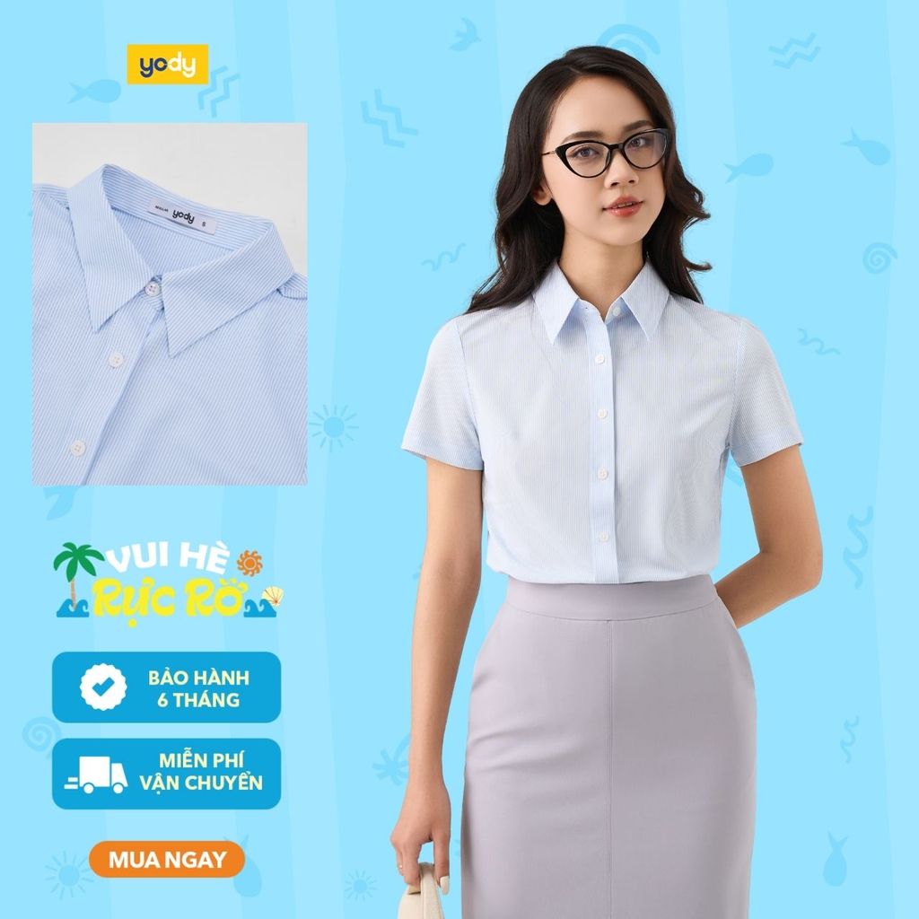 [BST Easy Office] Áo sơ mi nữ YODY tay ngắn chuẩn công sở thấm hút tốt khô nhanh WOSS26S001