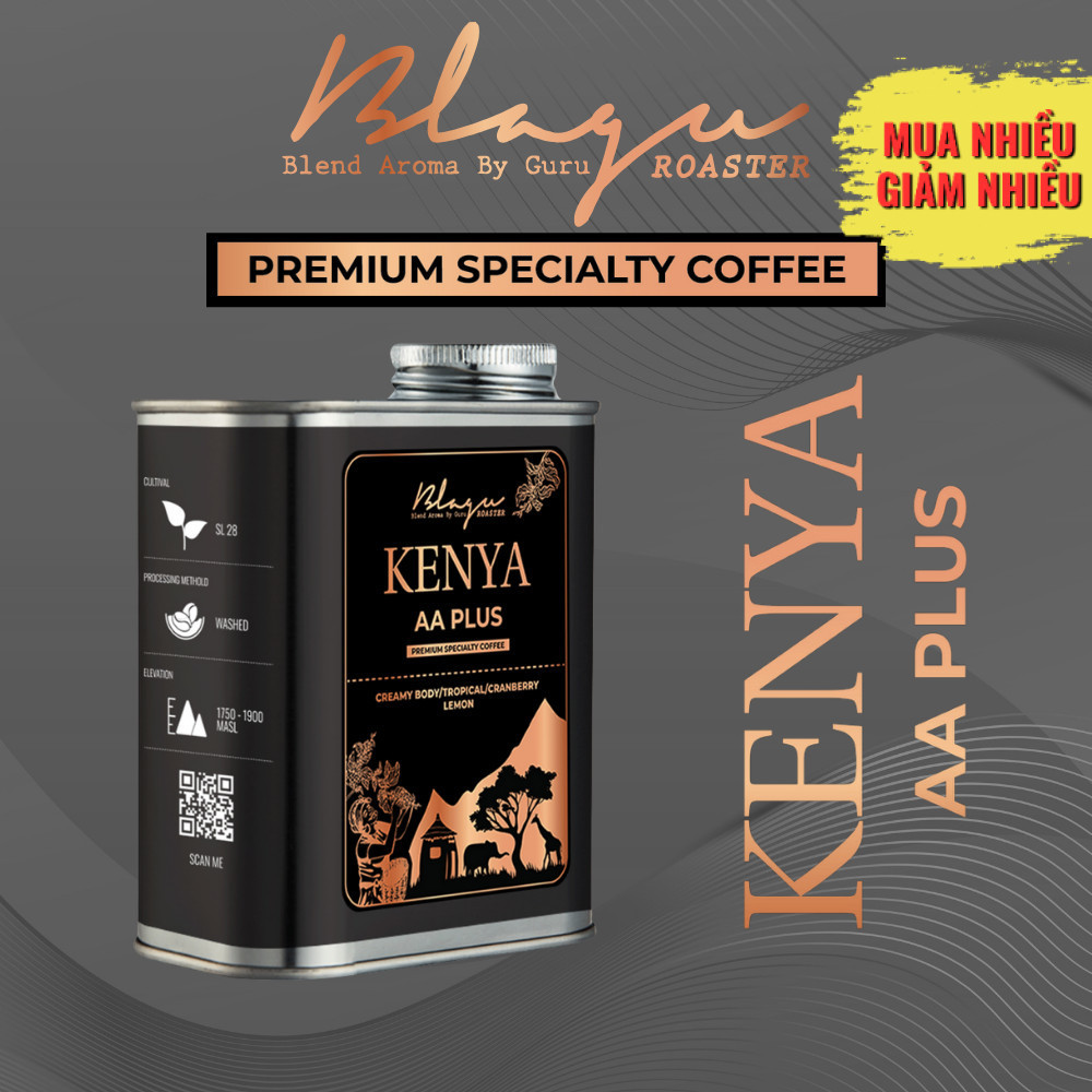 [Premium] Cà Phê Hạt Rang Blagu - Kenya AA Plus - 100% Arabica - Light Medium - Lon 250g