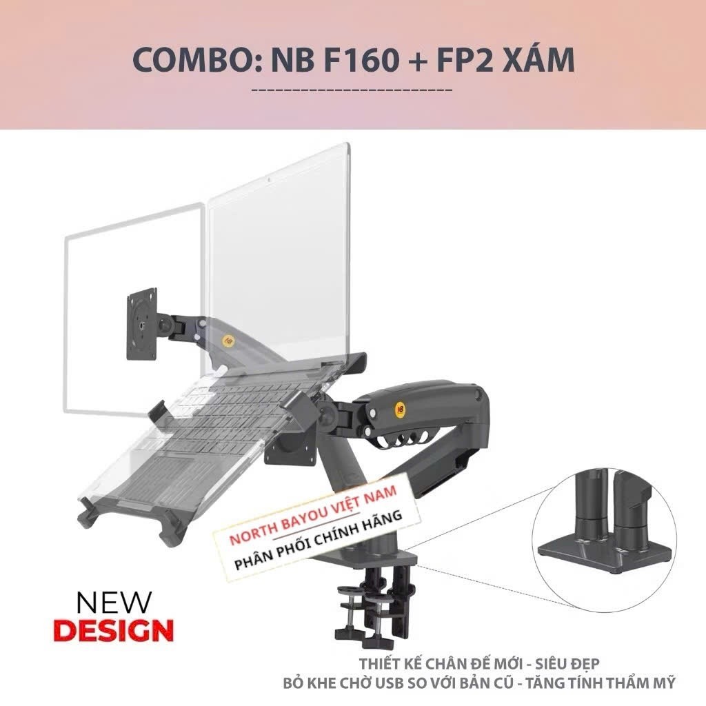 COMBO Giá Treo Màn Hình Máy Tính + Giá Đỡ Laptop NB F80 + FP2 / NB F160 + FP2 / NB H180 + FP2