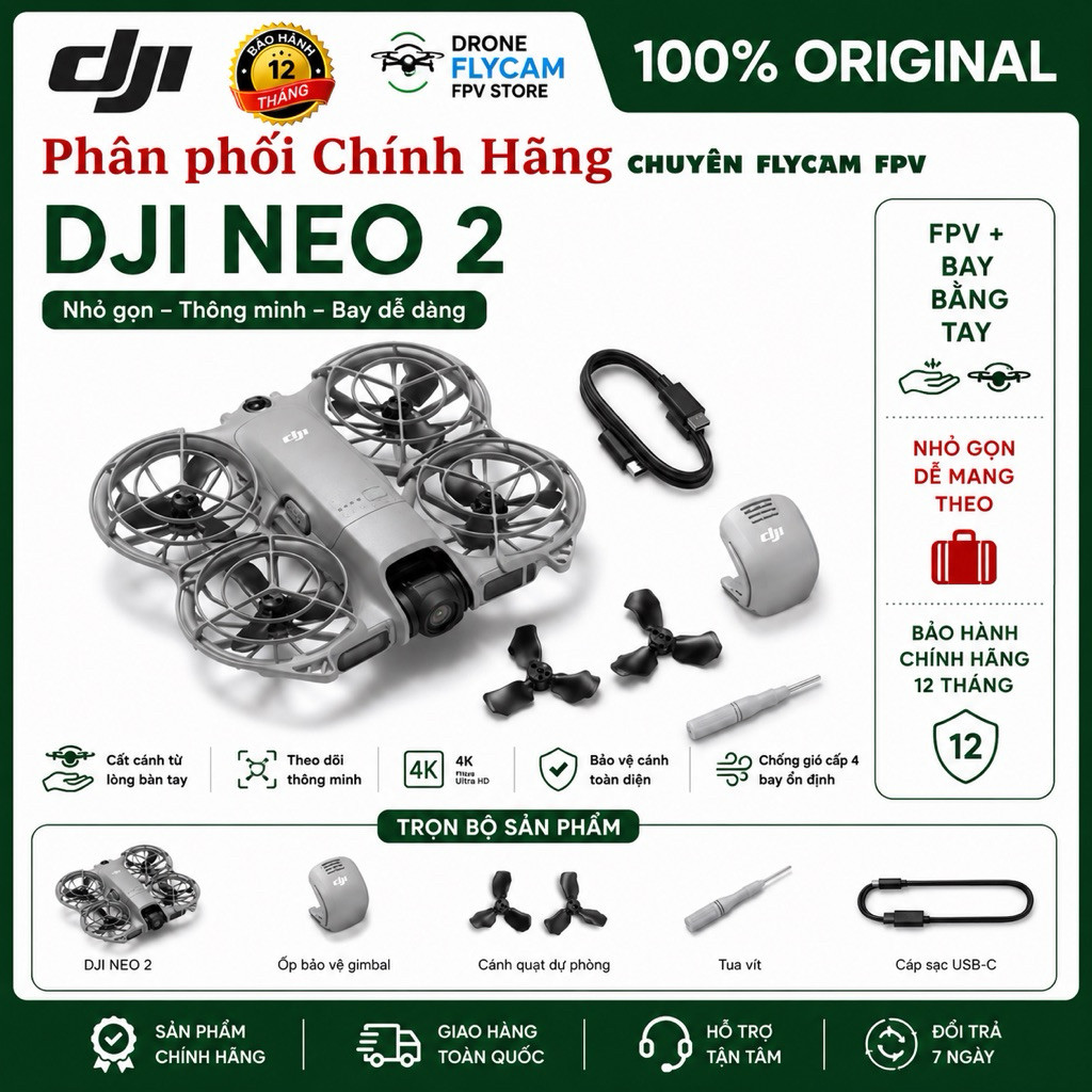 FLYCam DJI NEO 2 – FLYCAM MINI NHỎ GỌN | BAY THÔNG MINH | BH 12T DJI - Chuẩn Hãng