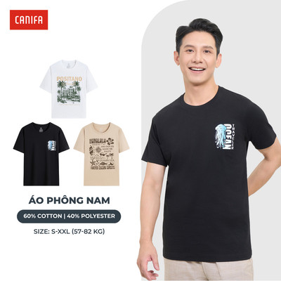 Áo phông nam CANIFA áo thun cotton cộc tay cổ tròn basic có hình in 8TS26S011