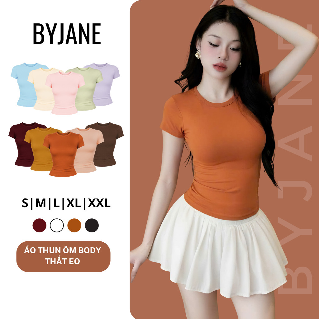 Áo Thun Nữ Thắt Eo Ôm Body BYJANE chất cotton trơn co dãn 4 chiều Women (Từ 39kg-65kg) BYJANE - 315