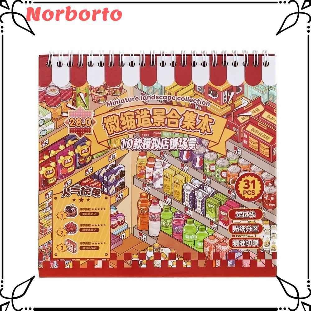 NORBORTO DIY Sticker Book, Chủ đề cửa hàng Kawaii Design Phong cảnh Sticker Book, PET Die-cut 10 cản