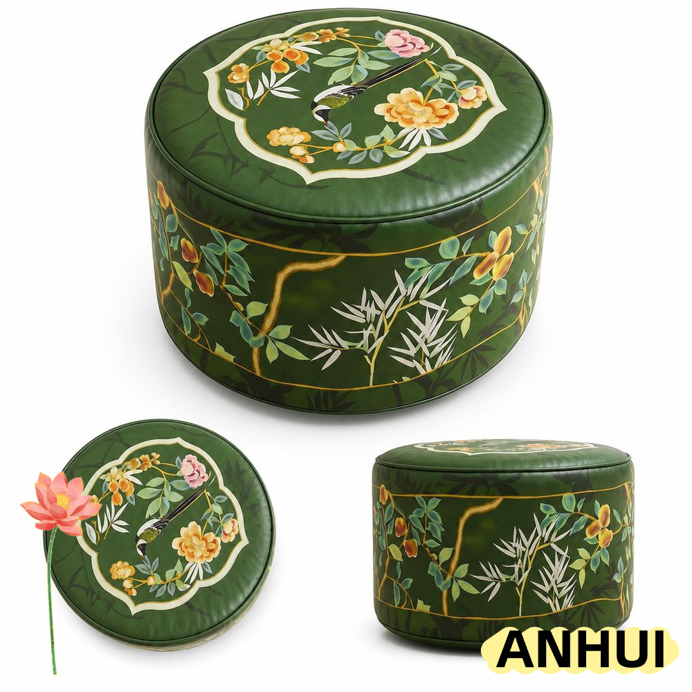 ANHUI Ottoman Pouf, Da PU Thiết Kế Lấp Đầy Chân Bao, Mở Lớn Chống Nước Xanh Tròn Pouf Cover Sử Dụng 