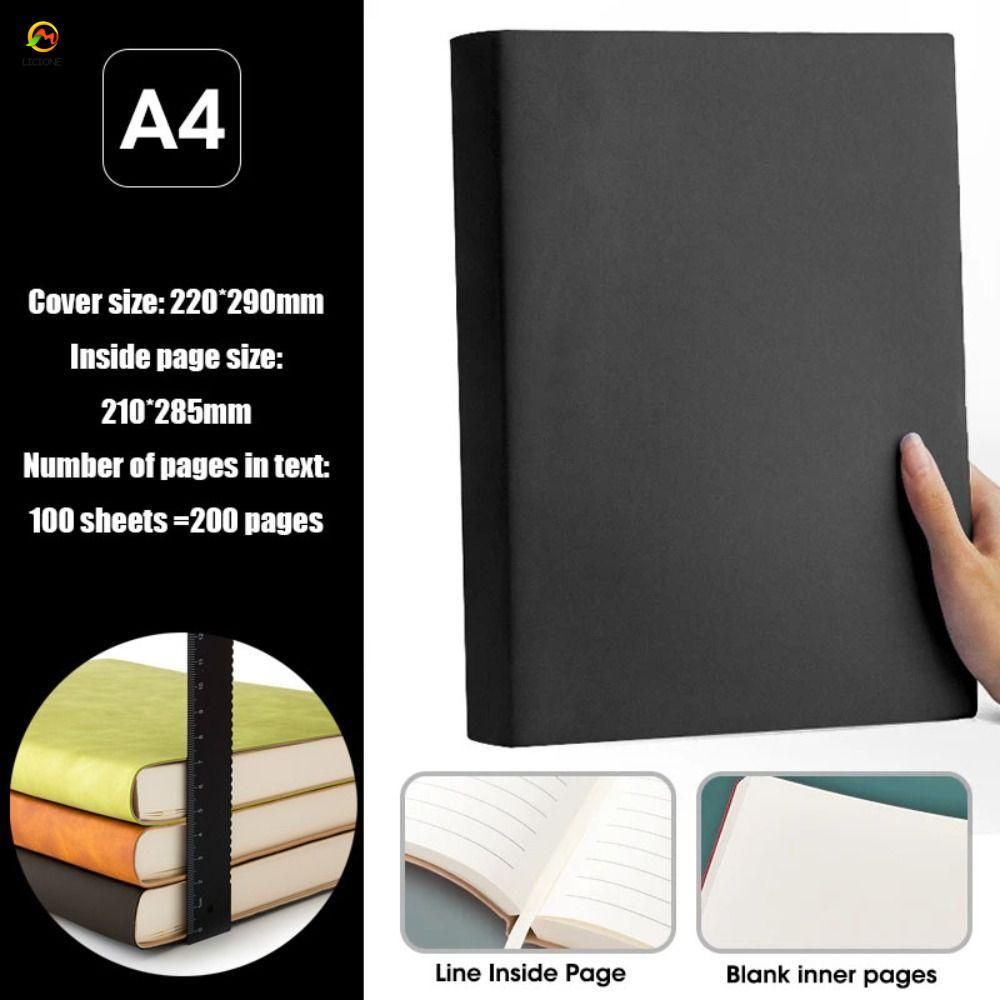 Sổ tay dày ECHOG A4, Dòng ngang / Sổ tay lớn trống, Sổ tay vẽ tranh lớn 200 trang PU Cover A4 Nghiên
