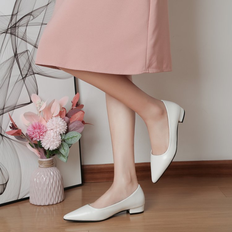 giày cao gót 7 phân cao gót Giày cao gót màu trắng, giày đơn, giày mũi nhọn 3