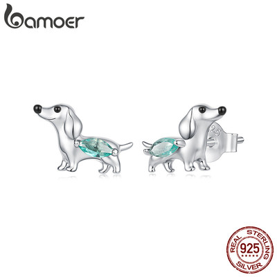 Bamoer Bạc 925 Dachshund Bông Tai Trang Sức Thời Trang Cho Nữ Quà Tặng