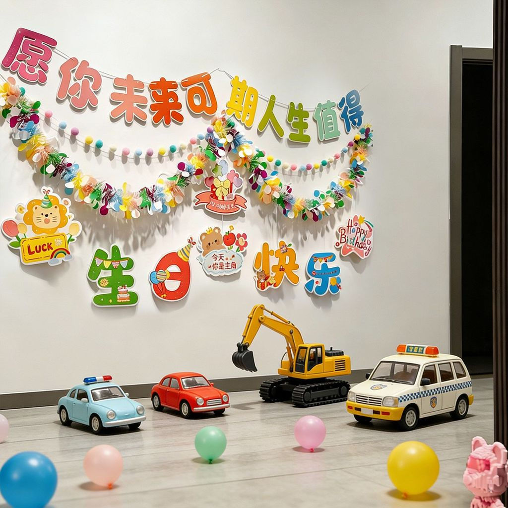 Colorful flags, party decorations, male and female baby hair accessories, children's scene decoratio