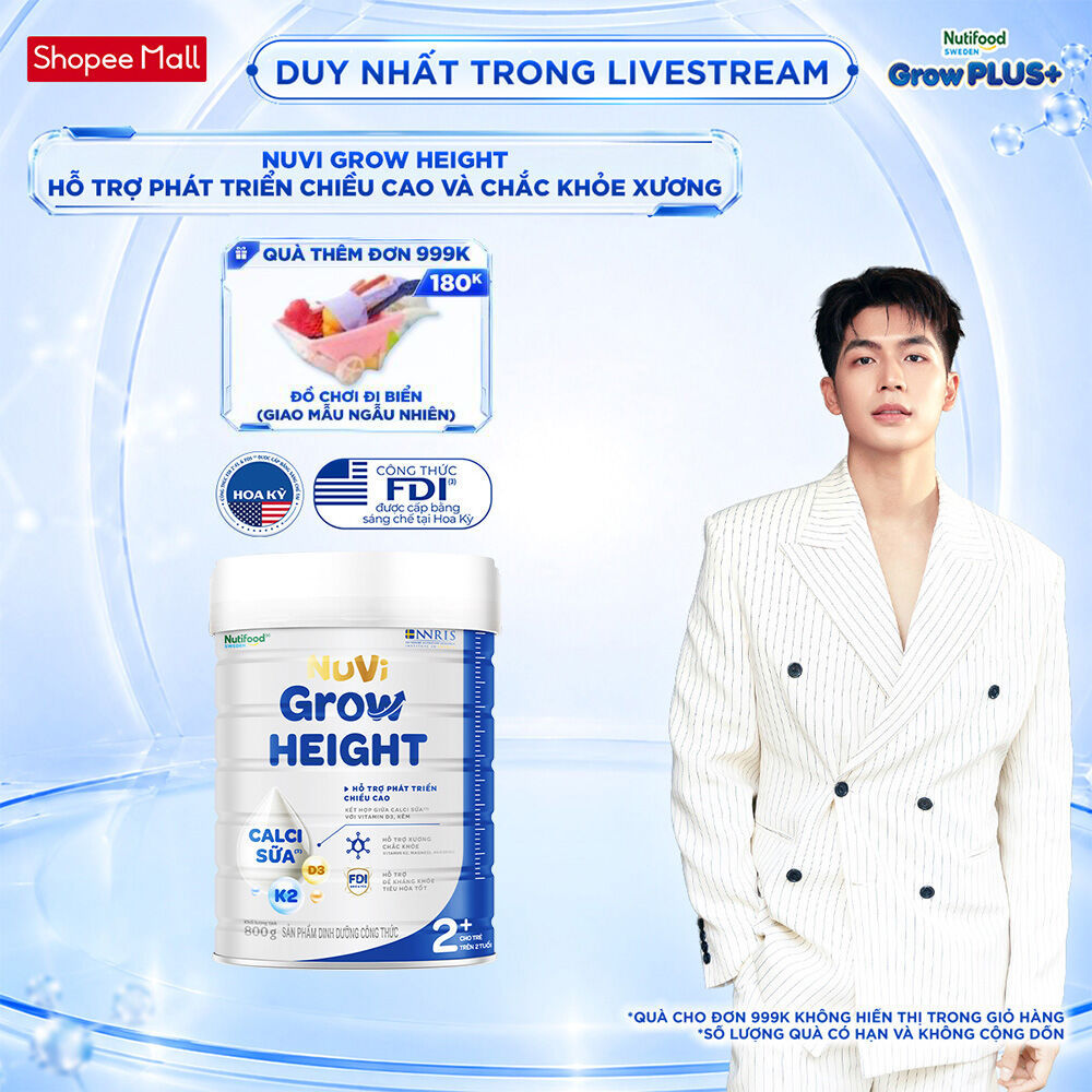 Sữa Bột Nuvi Grow Height phát triển chiều cao Trên 2 tuổi Lon 800g