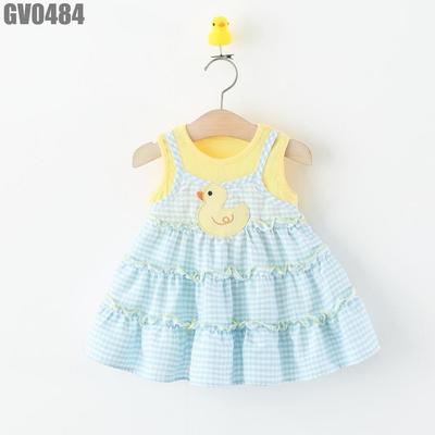 Váy Bé Gái Caro Xanh Tầng Bèo Đính Vịt Vàng Phối Áo Sát Nách Mềm Thoáng Mùa Hè MINTSCLOSET GV0484