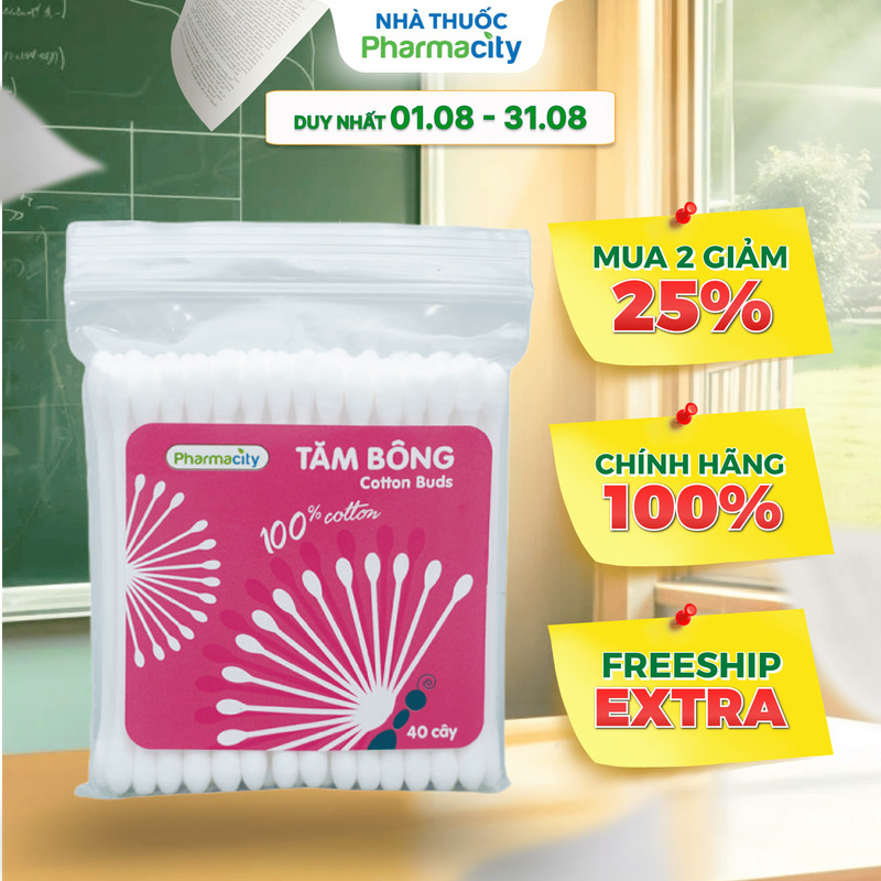 Tăm bông người lớn Pharmacity (100 cây/gói)