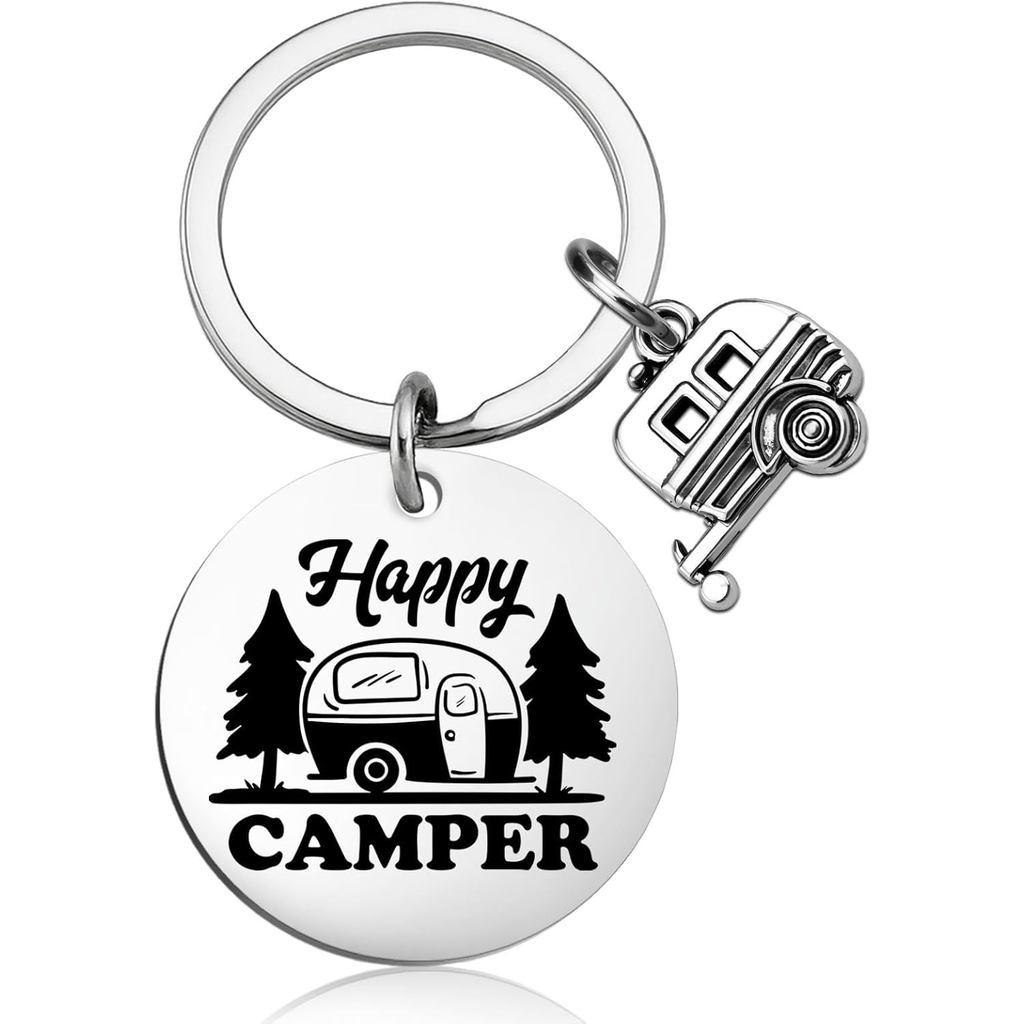 Happy Camper Rv Phụ Kiện Camper Móc Khóa Dành Cho Nam Nữ Dễ Thương Cắm Trại Phụ Kiện Quà Tặng Độc Đá