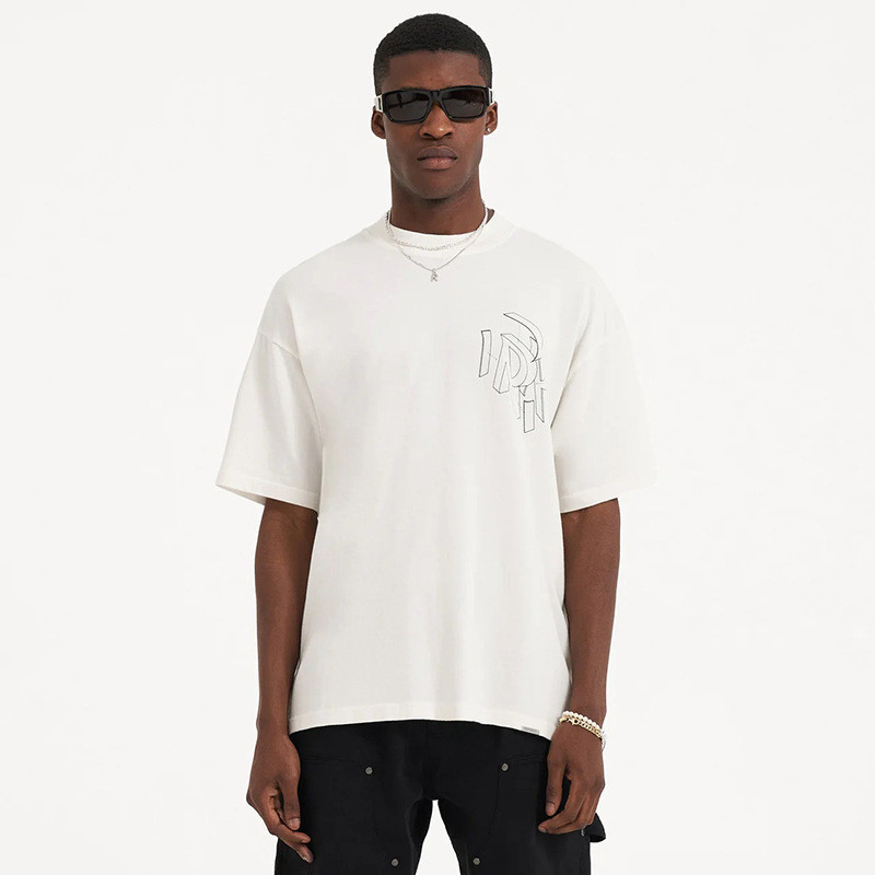 Represent Large R Black and white hollowed-out three-dimensional letter loose-fit short-sleeve shirt