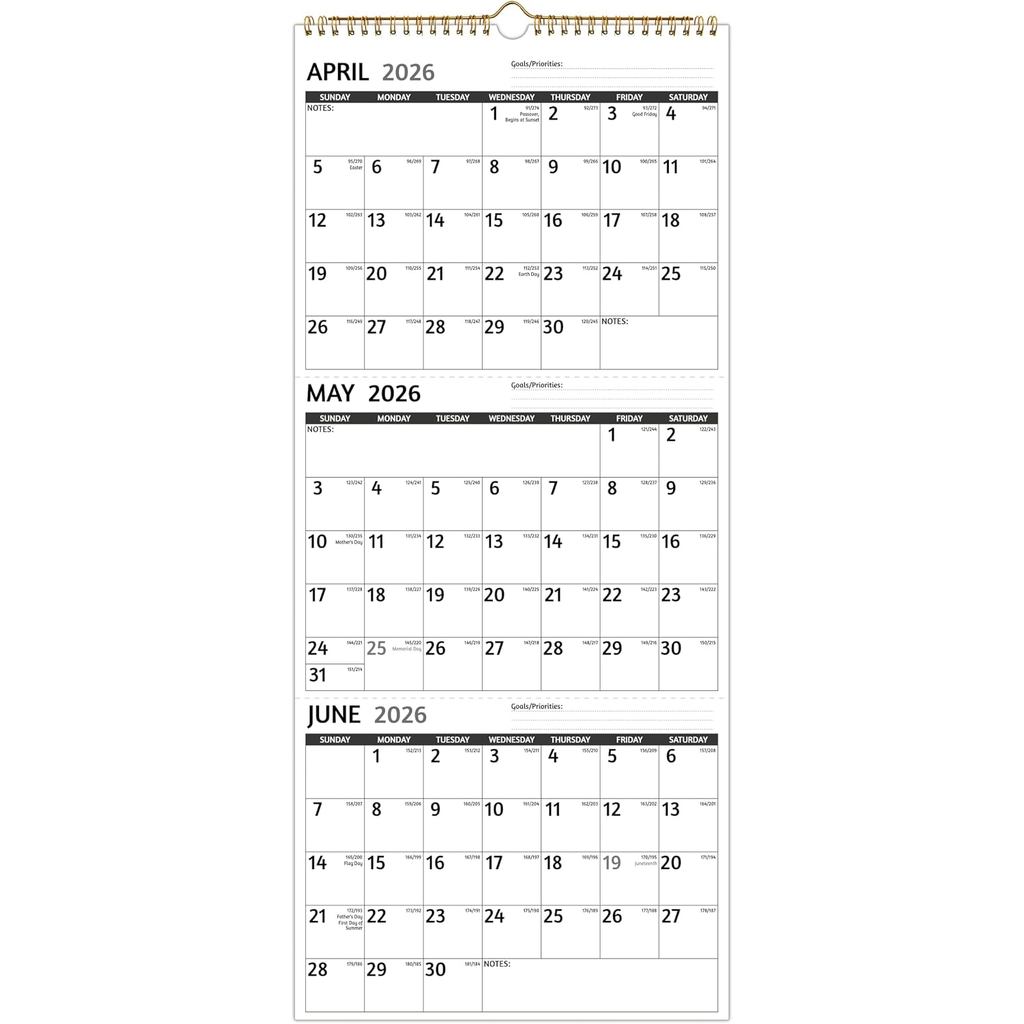 Lịch Treo Tường 2026-2027 - Lịch 3 Tháng 2026-2027 Dọc, Tháng 4 2026 - 7 2027, Lịch Treo Tường 3 Thá