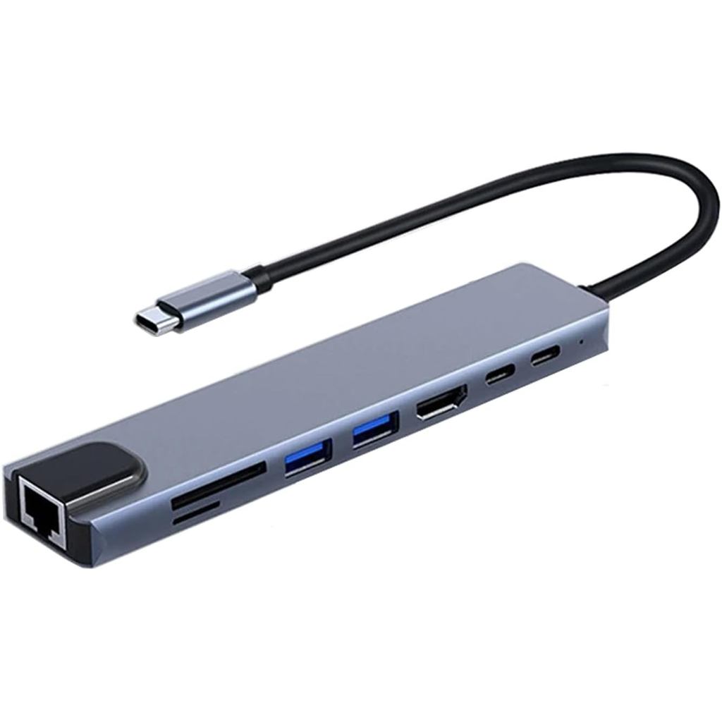 USB C Hub Adapter Laptop Docking Station 8 trong 1 USBC Dongle sang 4K HDMI, Ethernet, 2 USB, Type-C