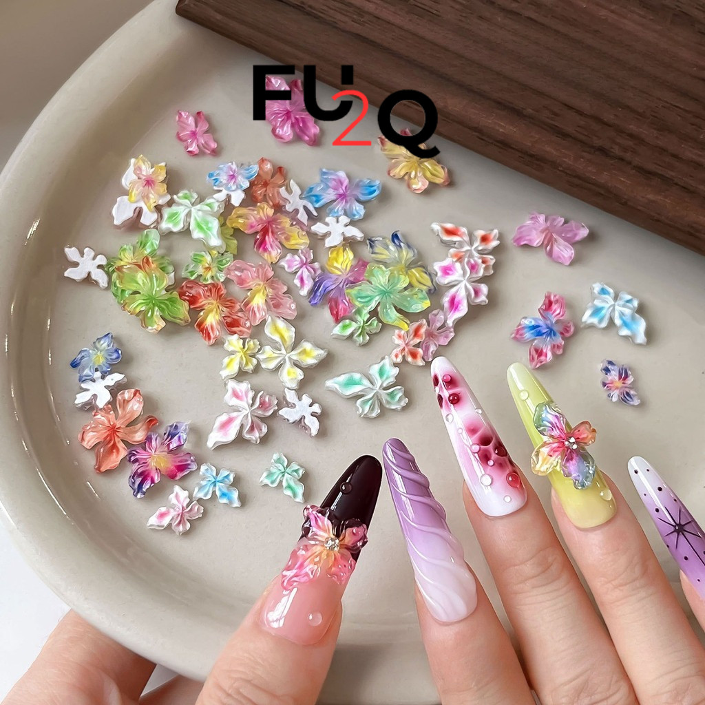 Set 50 Charm Nail Hoa Ombre Thủy Tinh Cực Đẹp Trang Trí Móng, Phụ Kiện Nail Cao Cấp, Chất Liệu Nhựa 