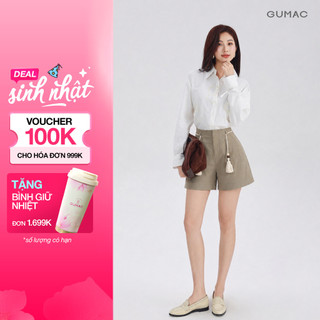 Quần Short Kaki Gmorning - GUMAC Form Suông Rộng Xếp Ly Thân Trước Túi Xéo Tiện Lợi Túi Giả Sau Tinh Tế YSHG06006