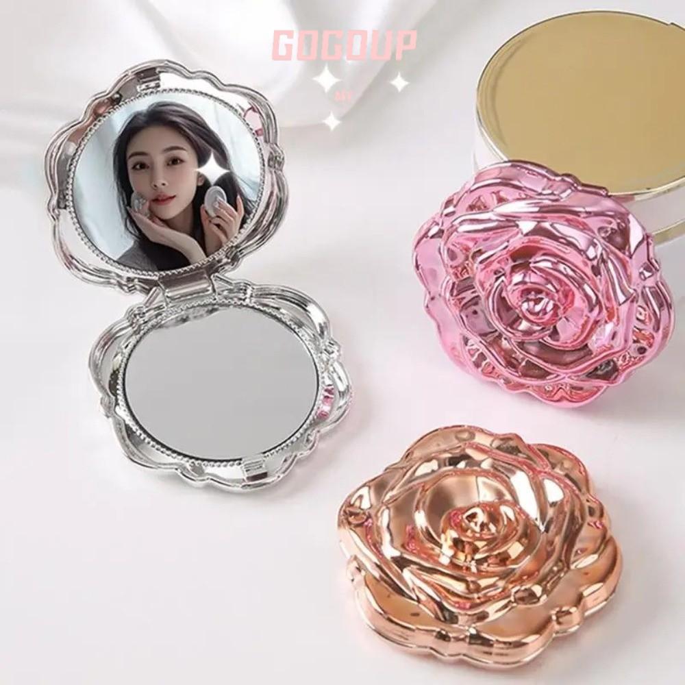 Gương hoa hồng GOGUVO, Gương trang điểm cỡ nhỏ gấp, Gương bỏ túi Mini tròn thanh lịch Du lịch