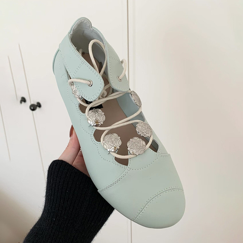 D90X Flat-soled lace-up women's retro Roman ballet shoes, Mary Jane style, spring/summer single shoe