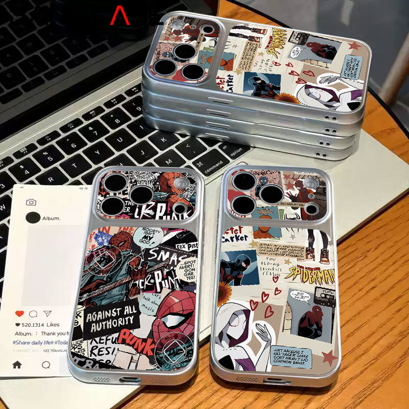 Leather Plated Phone Case for IPhone 17 16 15 14 13 12 11Pro Max Plus Xs Max Spier Man News Soft Cov