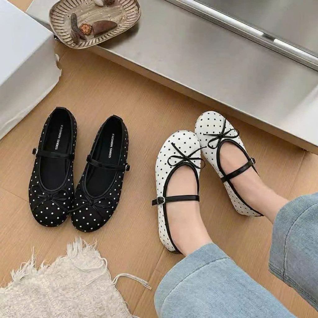 Giày hài ĐẾ bằng giày hài họa tiết chấm bi phong cách hàn quốc tiểu thư  (GIAY BIBI)