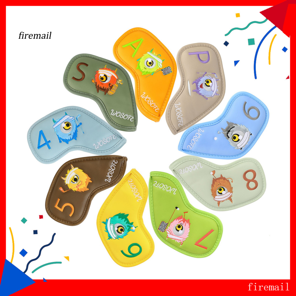 [FM] Golf Iron Sock Covers Golf Iron Head Covers 9 Chiếc Golf Club Head Covers Set Dày Giả Da Sắt Nê