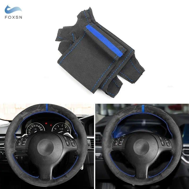 Da Lộn Tay May Vô Lăng Bao Viền Xanh Đường & Dải Cho Xe BMW M Sport E46 330i 330Ci E39 540i 525i 530