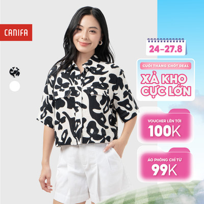 Áo sơ mi nữ cổ đức dáng suông form lửng ngắn tay mặc đi làm, đi chơi CANIFA 6TH26S006