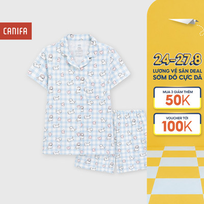 Bộ pyjama bé gái CANIFA ngắn tay cổ bẻ có hình in 1LS26S007