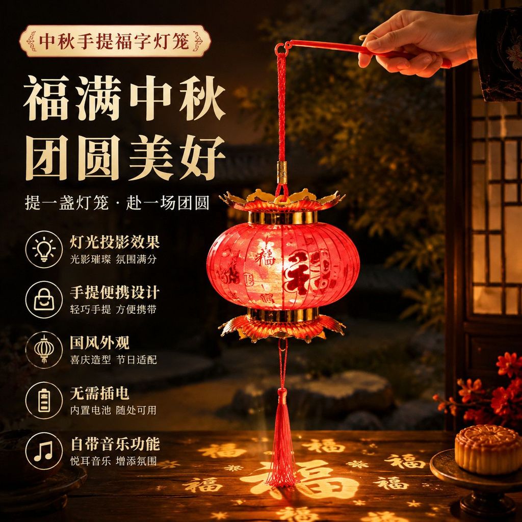 2026 Mid-Autumn Festival Lantern New portable battery blessing character crystal glowing lantern dec