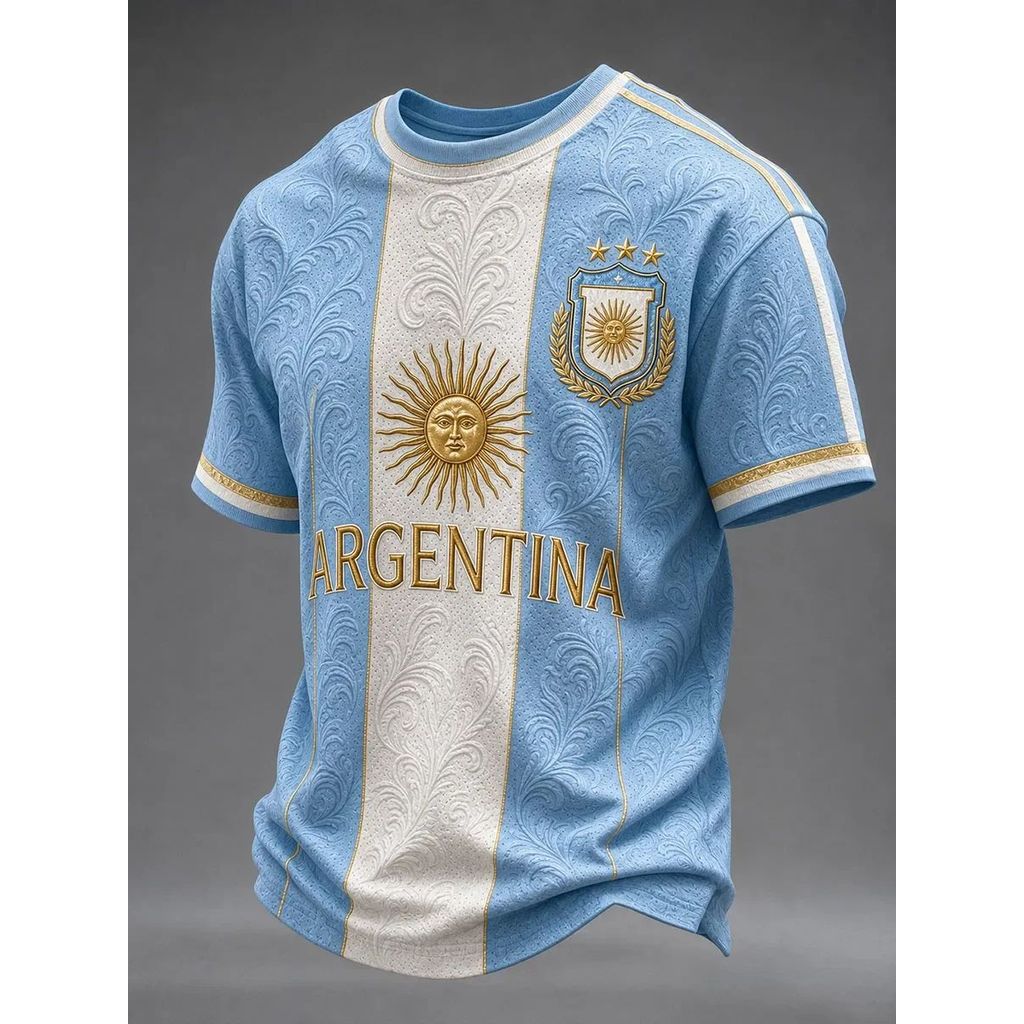 Argentina 3 Ngôi Sao Đội Quốc Gia In Hình Áo Bóng Đá Sun of May Biểu Tượng Retro Họa Tiết Hoa Nam Th