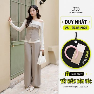 Set Áo Len Trễ Vai Phối Quây Lưng 2K05.2509. Quần Ống Rộng 2 Ly Bung Cạp Thấp Thời Trang Nữ 3P11.2509. Bộ Đồ Công Sở JM