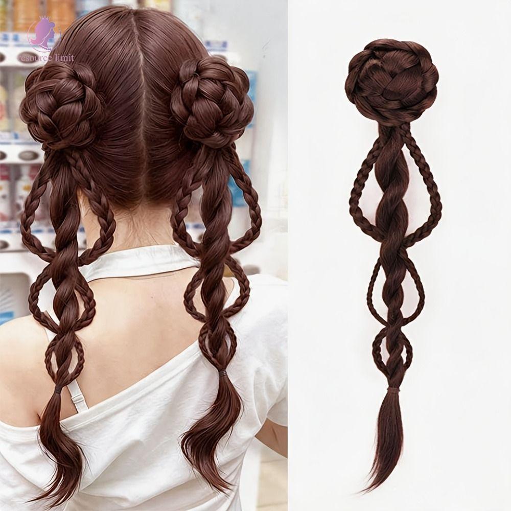 RESOURCE LIMIT Handmade Braids Đuôi Ngựa, với Clip Volume Hair Extensions Bun Bện Đuôi Ngựa Tóc Giả,
