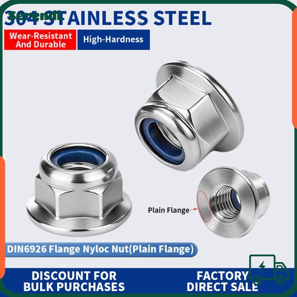 SERENDI Mặt bích Khóa Nuts, Bạc Chống Rời Hex Mặt bích Nuts, Thép không gỉ Nylon Chèn Nylon Khóa Nut