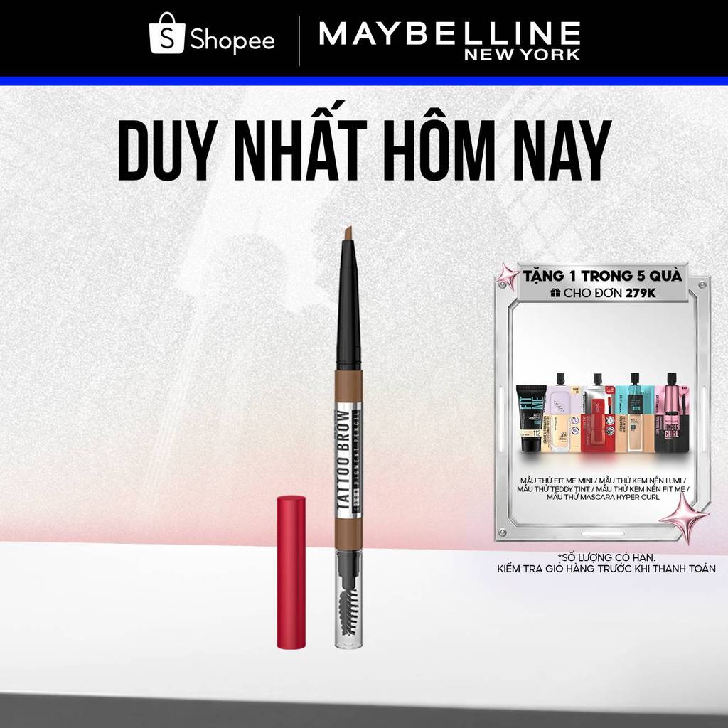 Chì Kẻ Mày 36H Lâu Trôi, Kháng Nước, Dễ Kẻ, Chuẩn Màu Tattoo Brow Maybelline New York Pigmented Pencil 0.25g