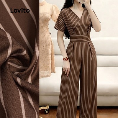 Lovito Bộ liền nữ dáng casual màu nâu cho mùa xuân/hè đường nét cấu trúc LK6LD424