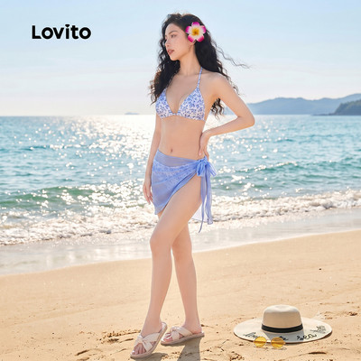 Lovito Kỳ nghỉ Bộ Bikini Bộ Bikini Họa Tiết Quấn Họa Tiết Bikini Bộ Nữ LBL16838
