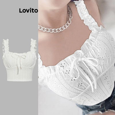 Áo sát nách nữ Lovito Phong cách thường ngày buộc dây jacquard màu trơn L99ED631