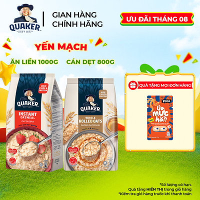 Yến Mạch Ăn Liền QUAKER 1000G / Yến Mạch Cán Dẹt QUAKER 800G - Giàu dinh dưỡng và tốt cho sức khỏe